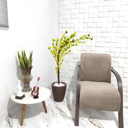 Imagem de Cerejeira Amarela Com Galho Curvo Planta Artificial Com Vaso De Decoração
