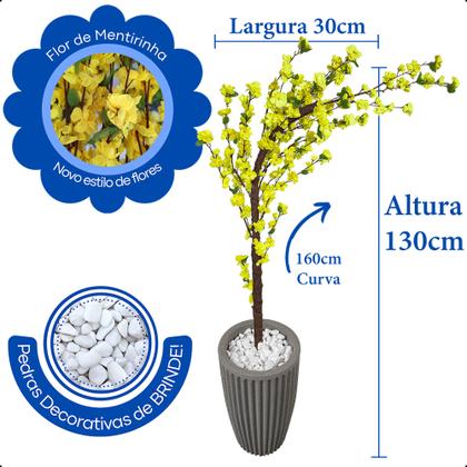 Imagem de Cerejeira Amarela Com Galho Curvo Planta Artificial Com Vaso De Decoração