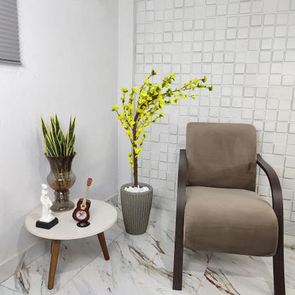 Imagem de Cerejeira Amarela Com Galho Curvo Planta Artificial Com Vaso De Decoração