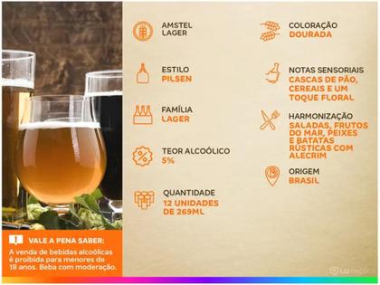Imagem de Cerveja Amstel Lager Puro Malte 269ml  Pack com 24 Latas  Sabor e Qualidade