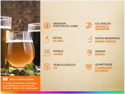 Imagem de Cerveja Heineken Puro Malte Pilsen Lager Premium - Long Neck 6 Garrafas de 330ml