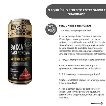 Imagem de Cerveja Lager Baixa Gastronomia 473ml  Puro Malte, Leve e Refrescante, Sem Açúcar ou Carboidratos, 4,8 Álcool