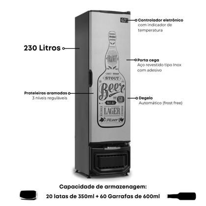 Imagem de Cervejeira Adesivado Gelopar 230 Litros com Prateleiras ajustáveis e pés niveladores Inox 220V