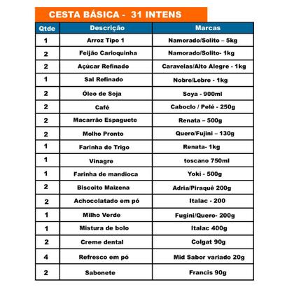 Imagem de Cesta Básica de Alimentos 31 Itens Produtos de Qualidade