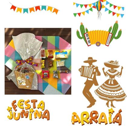 Imagem de Cesta Cachepot c/ 17 Doces Sortido Festa Junina p/ 1 pessoa