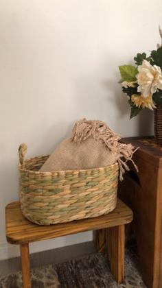 Imagem de Cesta Caixa Organizadora Oval C/ Alça de Palha de Taboa 33x20x17