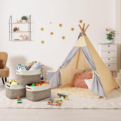 Imagem de Cesta de Armazenamento de Corda de Algodão Issudata - Pacote com 3 Unidades (Marrom, 15x10x9in)