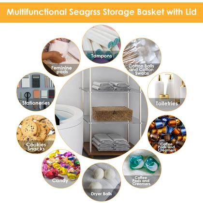 Imagem de Cesta de armazenamento Sumnacon Seagrass com tampa de vime com 3 compartimentos