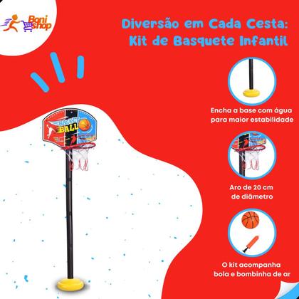 Imagem de Cesta de basquete infantil oficial com bola bomba rede 1.20m