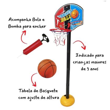 Imagem de Cesta De Basquete Infantil Tabela Bola E Bomba Inflável Jogo Baskete Infantil
