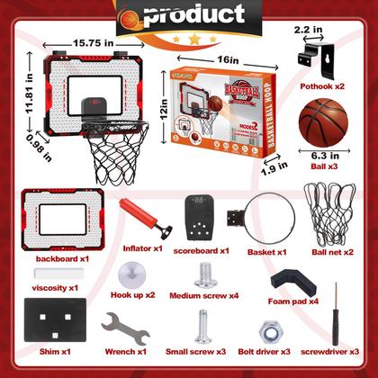 Imagem de Cesta de basquete OCHIDO Indoor com placar eletrônico para crianças