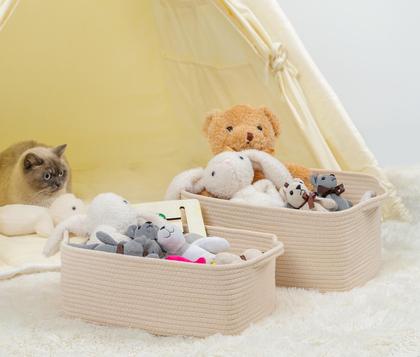 Imagem de Cesta de corda de algodão CubesLand, fofa e durável, bege, pequena