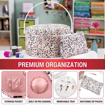 Imagem de Cesta de costura SINGER grande redonda com kit de emergência - rosa