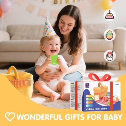 Imagem de Cesta de piquenique Sensory Toy Hahaland de 6 a 12 meses com rugas, chocalhos, mordedor e espelho