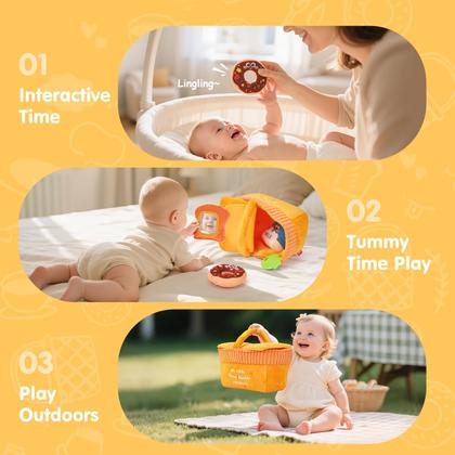 Imagem de Cesta de piquenique Sensory Toy Hahaland de 6 a 12 meses com rugas, chocalhos, mordedor e espelho