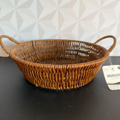 Imagem de Cesta de plástico rattan marrom para mesa posta para pão alimentos multiuso com alça