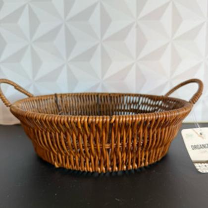 Imagem de Cesta de plástico rattan marrom para mesa posta para pão alimentos multiuso com alça