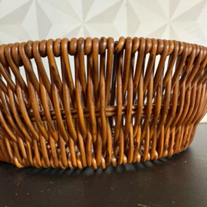 Imagem de Cesta de plástico rattan marrom para mesa posta para pão alimentos multiuso com alça