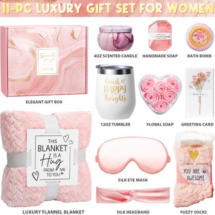 Imagem de Cesta de presentes de spa MAYICIVO Rose com cobertor de flanela de luxo