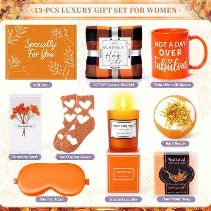 Imagem de Cesta de presentes Fortuning's JDS Fall 13 unidades para mulheres, laranja