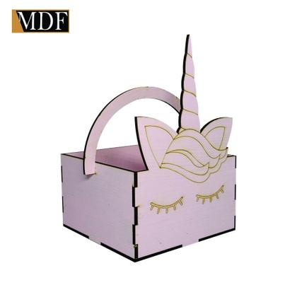 Imagem de Cesta de Unicornio com Alça para Decoração Kit 50 Un. Mdf Madeira Gel Rosa