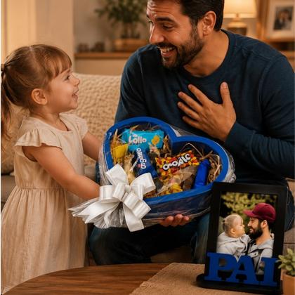 Imagem de Cesta Dia dos Pais Formato Coração Premium com Chocolates Sortidos e Porta Retrato