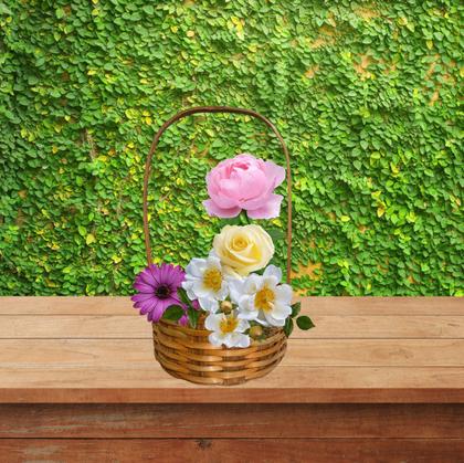 Imagem de Cesta Média Redonda Bambu 26x14cm Decorativo Festa c/ 1 un