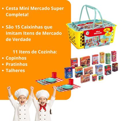 Imagem de Cesta Mercado Infantil Brinquedo Educativo Comidinhas 