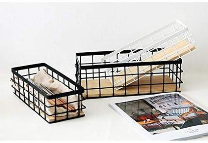 Imagem de Cesta organizadora de armazenamento KiaoTime Metal Wire com base de madeira