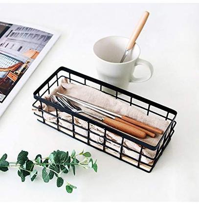 Imagem de Cesta organizadora de armazenamento KiaoTime Metal Wire com base de madeira