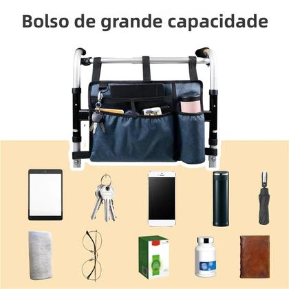 Imagem de Cesta Organizadora Dobrável Para Andador Adulto Com Porta-Copos Para Idosos E Pessoas Com