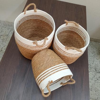 Imagem de Cesta Organizadora Home&Co Fibra Natural 3pçs Enfeite Decoração para Sala Mesa e Estante