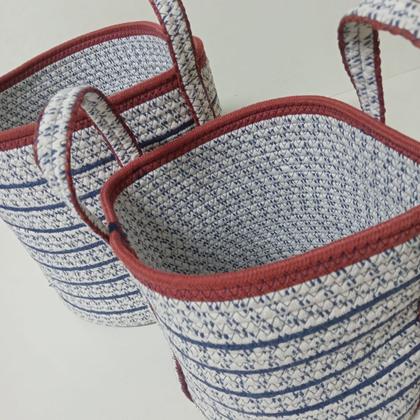 Imagem de Cesta Organizadora Home&Co Tecido Azul 2pçs Enfeite Decoração Multiuso para Sala e Casa