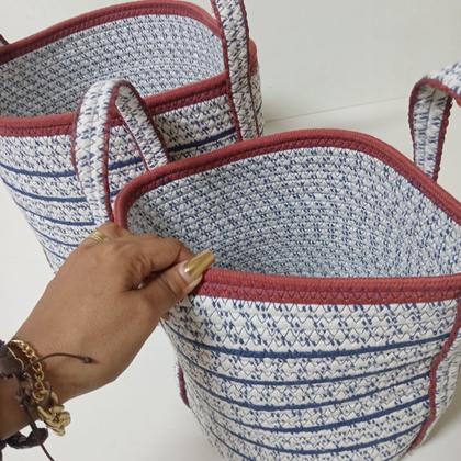 Imagem de Cesta Organizadora Home&Co Tecido Azul 2pçs Enfeite Decoração Multiuso para Sala e Casa