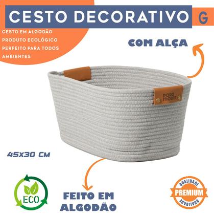 Imagem de Cesta Organizadora Multiuso Com Alça Cesto Decorativo Em Algodão 45x30cm 22cm Altura Diversas Cores