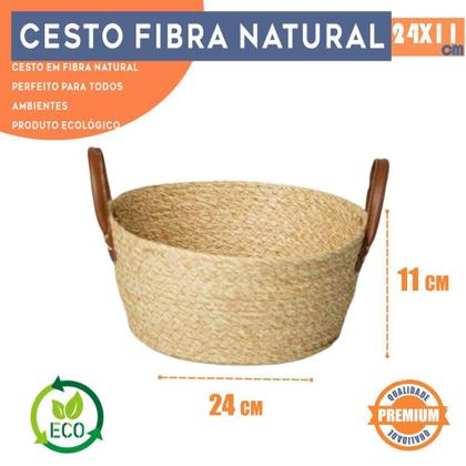 Imagem de Cesta Organizadora Palha Multiuso em Fibra Natural 24x11 cm Mocca com Alça