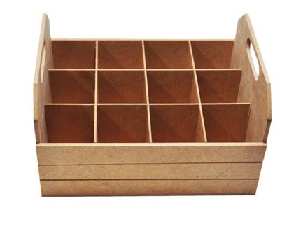 Imagem de Cesta para Garrafas com Alça Lateral e 12 Divisorias 32x18x26 Mdf Madeira