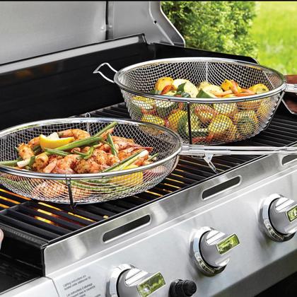 Cesta Para Grelhar Carne Legumes Inox Cabo Remov vel Outset Pegador cesta-para-grelhar-carne-legumes-inox-cabo-remov-vel-outset-pegador