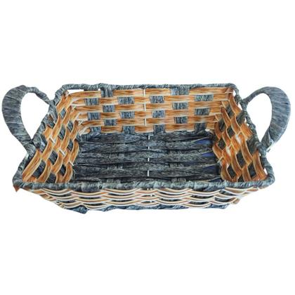 Imagem de Cesta Para Pães Retangular 26x20cm Metal e Fibra Sintética Marrom / Cinza