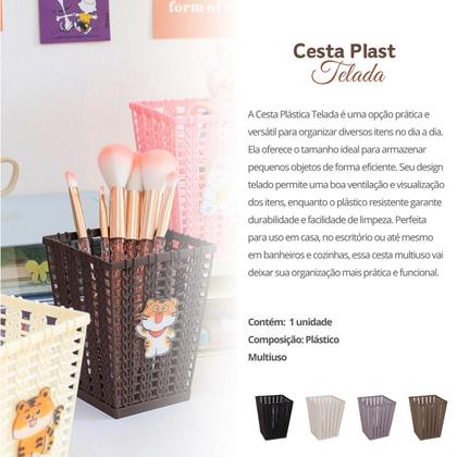 Imagem de Cesta Plástica Telada Versátil Organizadora Para Armazenar Objetos Lápis Maquiagem1Un