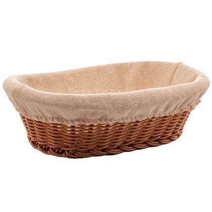 Imagem de Cesta Porta Pão 27x20cm Oval Rattan Plástico Forro Tecido Cesto Lyor