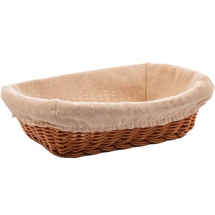 Imagem de Cesta Porta Pão Lyor 24,5x17cm Retangular Rattan Plástico Forro Tecido Cesto