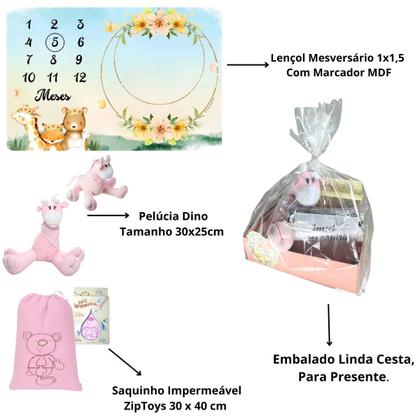 Imagem de Cesta Presente Bebê Lençol Mêsversário Pelucia Saco Roupa Ro