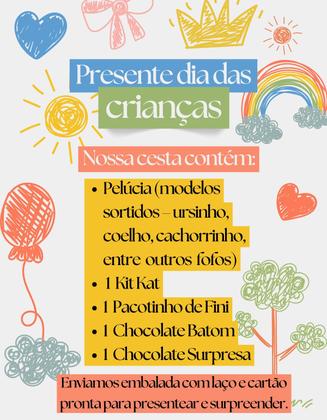 Imagem de Cesta Presente Dia das Crianças Pelúcia Chocolates e Doces