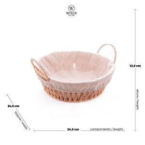 Imagem de Cesta Redonda de Papel com Forro em Tecido com Alça 27cm x 24cm x 11,5cm - Wolff