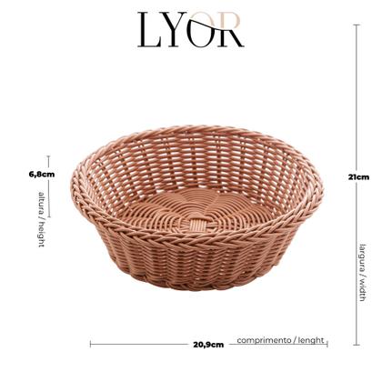 Imagem de Cesta redonda de rattan plástico 21cm para mesa posta marrom para pão ou alimentos de cozinha