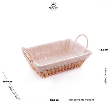 Imagem de Cesta Retangular de Papel 29x19x12cm para Pães Forro Tecido Wolff Frutas Decoração