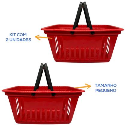 Imagem de Cestas de Mercado Pequena Kit 2  Vermelha com Alça Plástica Preta 8L