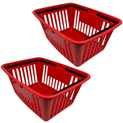 Imagem de Cestas de Mercado Pequena Kit 2  Vermelha com Alça Plástica Preta 8L