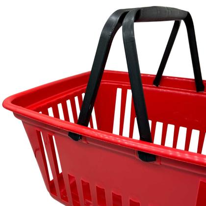 Imagem de Cestas de Mercado Pequena Kit 2  Vermelha com Alça Plástica Preta 8L